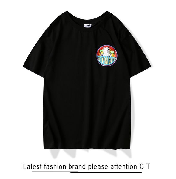 

20ss / ripndip италия mens люкс марка тенниски дизайнерские продавая женщин летние рубашки рубашки вышивки высокого качества печати хлопок р, White;black