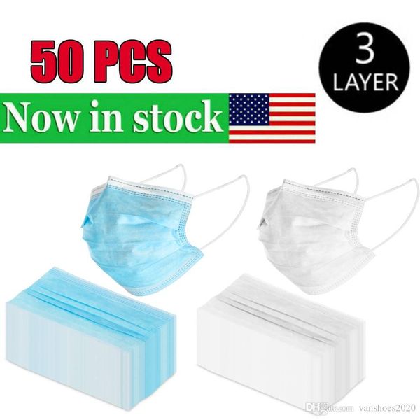 

usa 50pcs disposable face masks 3 layers dustproof mask facial protective cover masks set anti-dust new