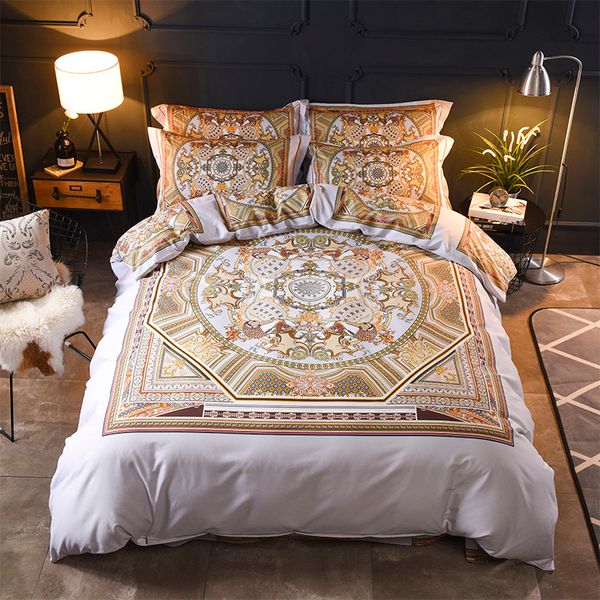 

new 100% egyptian cotton bed sheet set  king size luxury flowers bedding sets duvet cover set pillowcases bed cover