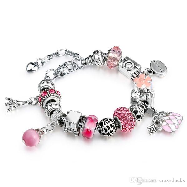 

aa46 romantic charm bracelet & bangle for women with bag charm crystal beads diy snake chain gift wife, Black