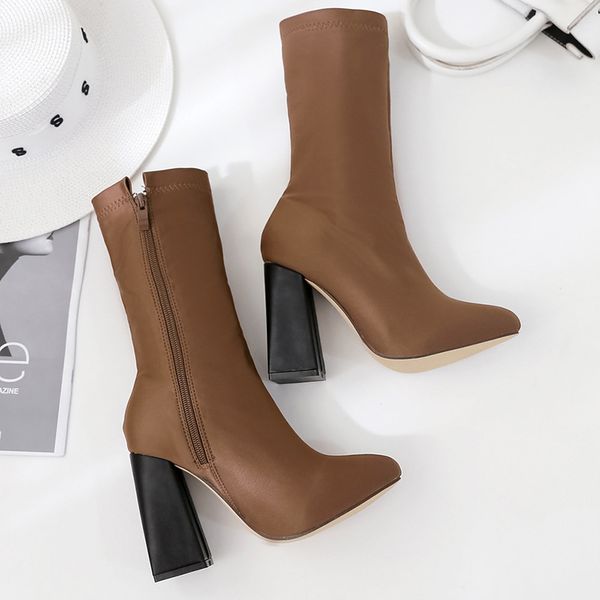 

winter mid-calf boots women boots autumn winter motorcycle boots casual women shoes zipper thick high heels warm boot, Black