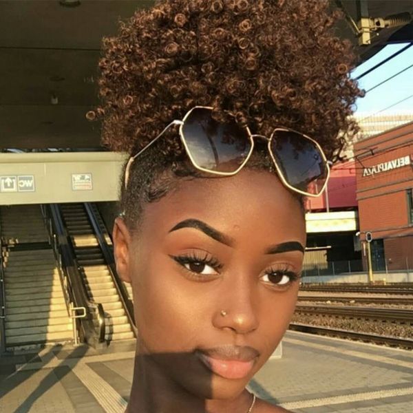

120g short high human hair ponytails afro puff curly brazilian virgin clip in hair extensions drawstring ponytails kinky curly hair afro bun, Black