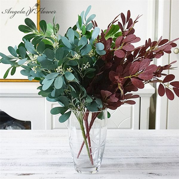 

artificial 9branch green jujube leaves plastic fake plants green leaf home soft dress wedding garden christmas plants wall decor