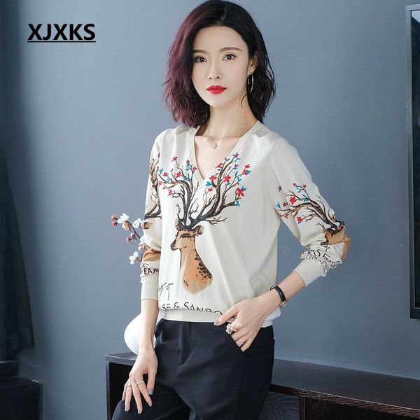 

xjxks women sweaters and pullovers print knitted pullover women sweater 2020 spring autumn cashmere sweater jumper, White;black