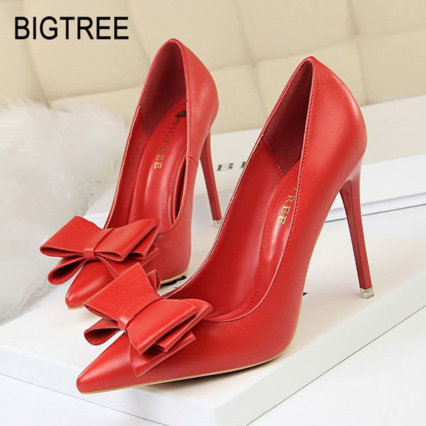 

women pumps spring woman high heels butterfly-knot ladies shoes sweet wedding shoes party stiletto bigtree, Black