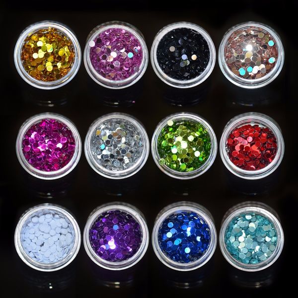 

1 pc 12 colors nail art glitter round shapes confetti sequins nail art holographic powder #yzw-ylp, Silver;gold