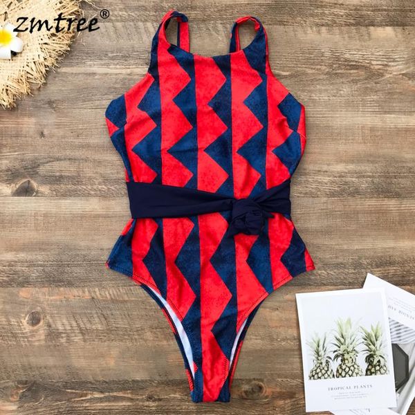

women's swimwear zmtree 2021 bandage women one piece swimsuit belt high cut beach wear bathing suit neck female bodysuit, White;black
