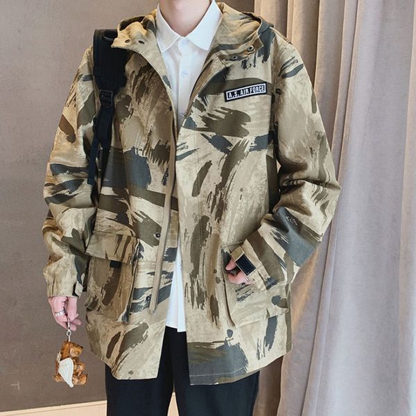 

camouflage jackets and coats mens autumn winter hooded with pockets youth mens windbreaker jackets streetwear camo m-5xl, Black;brown