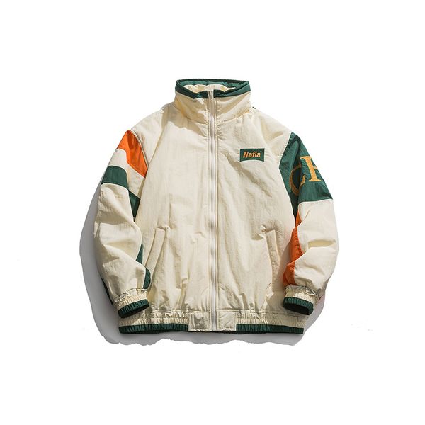 

2019 winter day series new cotton clothes japanese fashion brand contrast color splicing sleeve stand collar fashion cotton men, Black