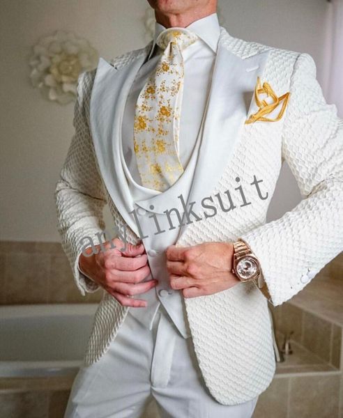 

fashion one button groom tuxedos groomsmen lapel mens suits blazers (jacket+pants+vest+tie) w:1283, White;black