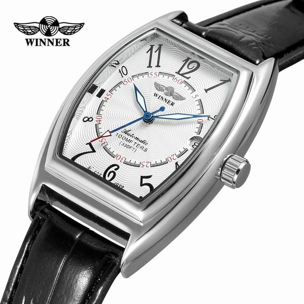 

new luxury watches classic mens auto date automatic mechanical watch self-winding analog rectangle white male wristwatch relogio, Slivery;brown