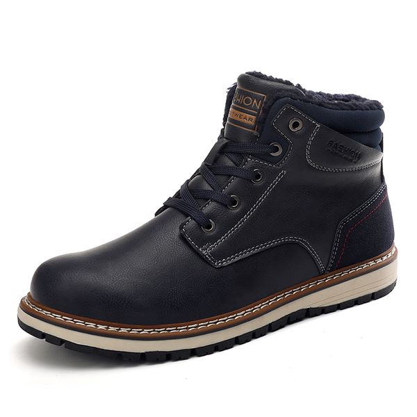 

new arrival trend men boots plush warm winter mens leather ankle boots fashion sneakers outdoor men shoes botas hombre size 46, Black