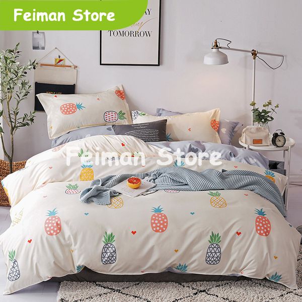

краткое стиль полиэстер комплекты постельного белья  twin size пододеяльник набор шлифовальные ткани мультфильм ананас печати постельно
