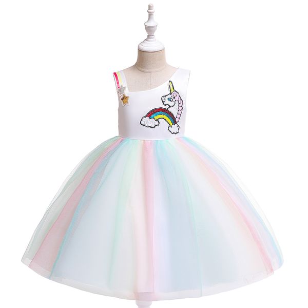 

2019 holiday kids party formal wear girl dresses for performance kids children halloween chritsmas party cosplay dresses, White