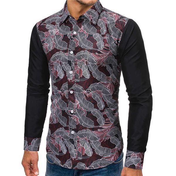 

factory direct sales men's fashion personality stitching printed long-sleeved shirt blouse men's shirts winter purchasing, White;black