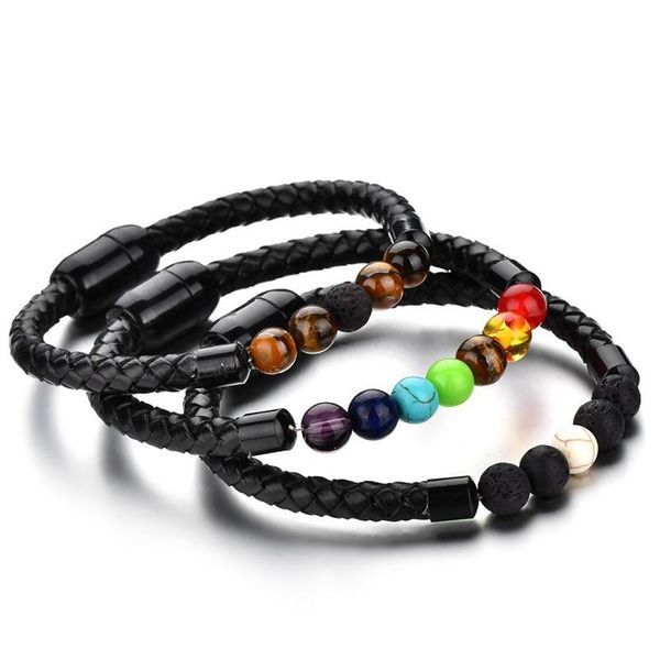 

dhl 5 styles fashion men bracelet bangle volcanic stone leather bracelets women jewelry gift with stainless steel magnetic clasp m397f, Golden;silver