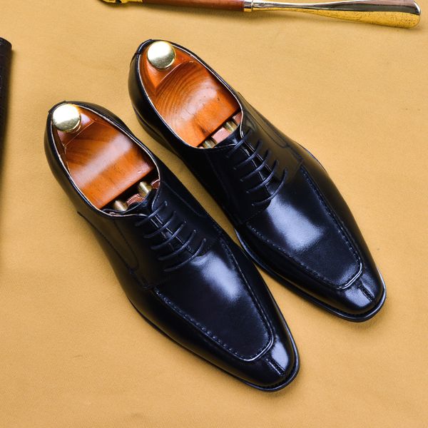 

men's black/brown business formal dress leather shoes lace-up low patent leather casual shoes