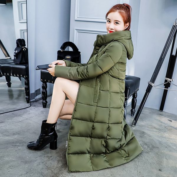

p shoot autumn and winter new style down jacket cotton-padded clothes women's mid-length over-the-knee hooded large size fat, Blue;black