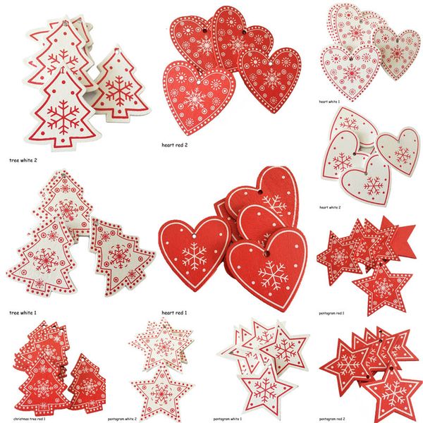 

snowflakes xmas tree decors hanging gifts natural wood christmas wedding party 5cm diam festive party supplies 20 pcs