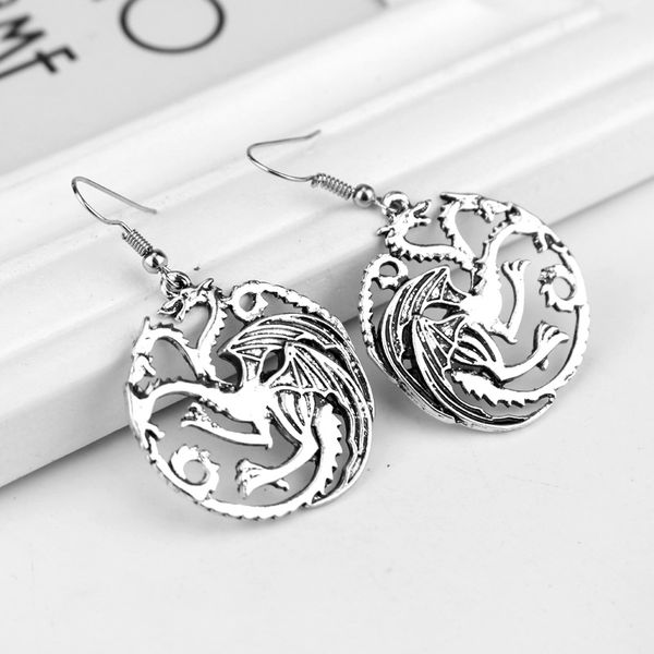 

ancient silver round dragon charm pendant earrings personality fashion creative women ladies earrings jewelry friend holiday gift