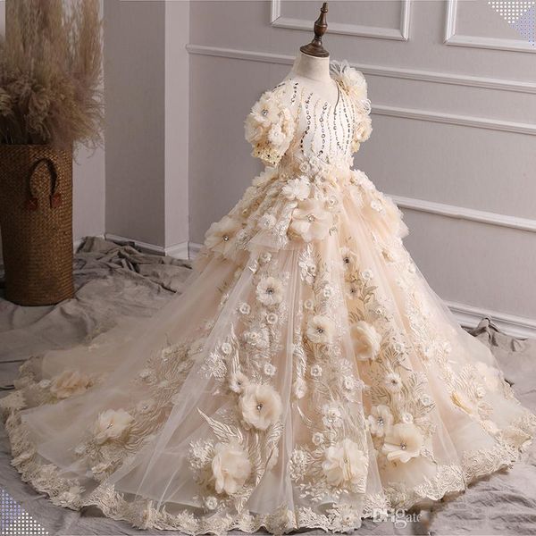 Prinzessin Blumen Arabische Kleider für Hochzeit Ball d Blumenspitze Mädchen Kommunion Kleid Abschlussball Festzug Kleid