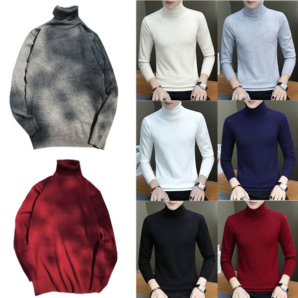 

мужчины пуловер с длинным рукавом свитера мужской высокий вырез водолазка стрейч тонкий базовый футболка тройник топ, White;black