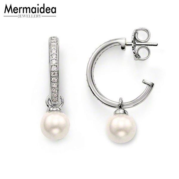 

creole pearl hinged hoop earrings 2020 new classic round fashion jewelry water drop 925 sterling silver gift for women, Golden