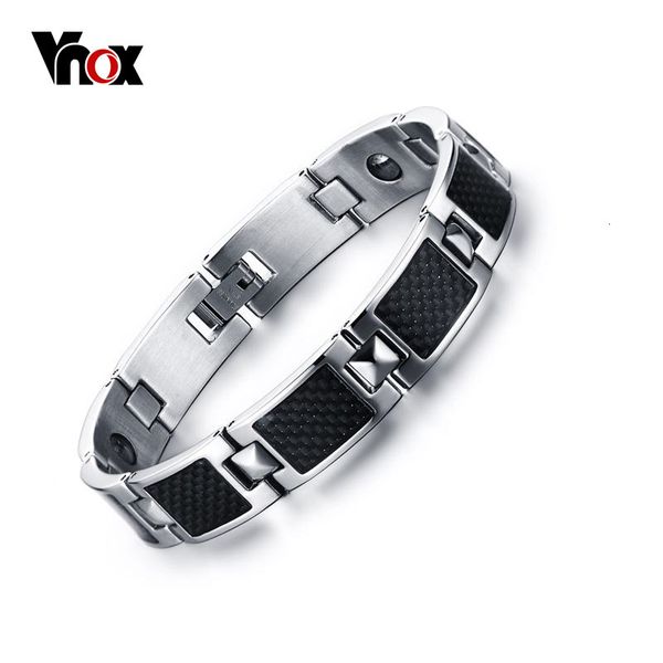 

vnox men's black health hematite bracelet carbon fiber power stone bracelets bangles men gift jewelry, Golden;silver