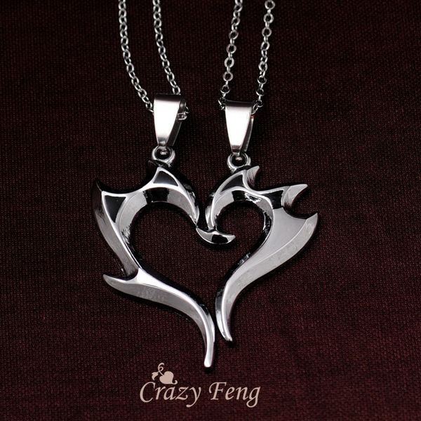 

stainless steel heart pendant chain necklaces couple necklace gift punk jewelry for men women lovers wholesale ing, Silver