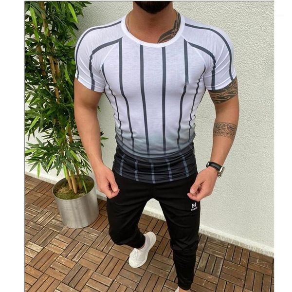 

neck short sleeved tshirts stripe quick dry mens tshirt loose fitness summer gradient designer male clothing round, White;black