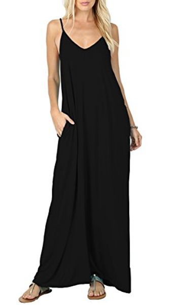 

iandroiy women's summer casual swing pockets sleeveless beach cami maxi dresses, Black;gray