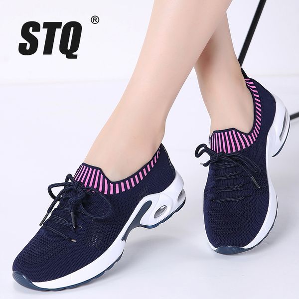 

stq 2019 autumn women sneakers flats shoes breathe mesh lace up casual sneakers platform shoes woman 11973, Black