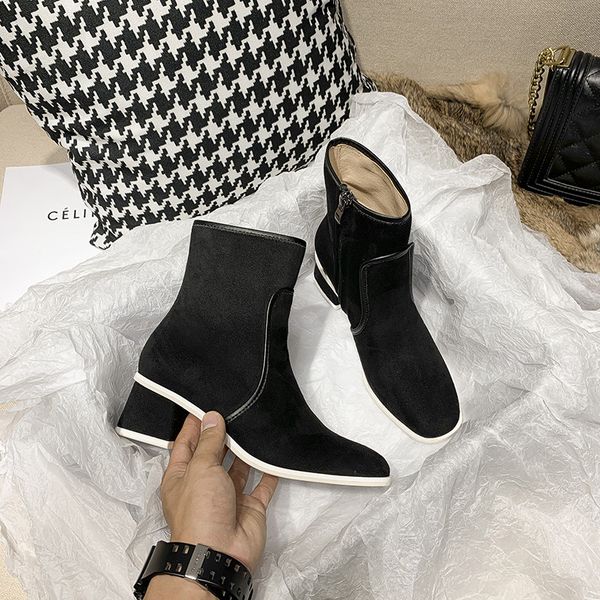 

boots women zapatos de mujer square toe botas mujer side zipper ladies shoes winter leather boots black ankle