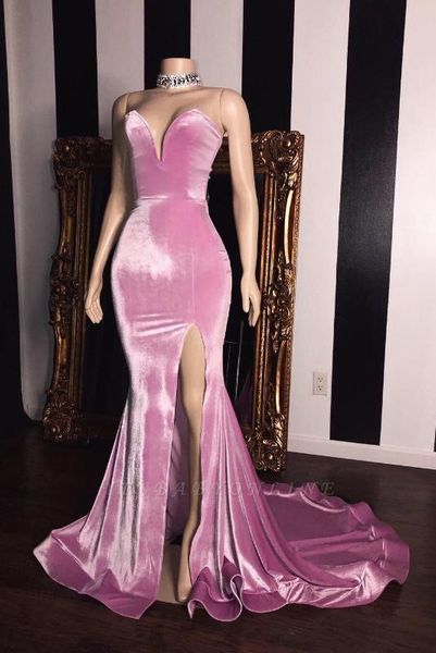

pink velvet sweetheart evening dresses elegant side slit mermaid long evening gowns vestidos de fiesta de noche, White;black