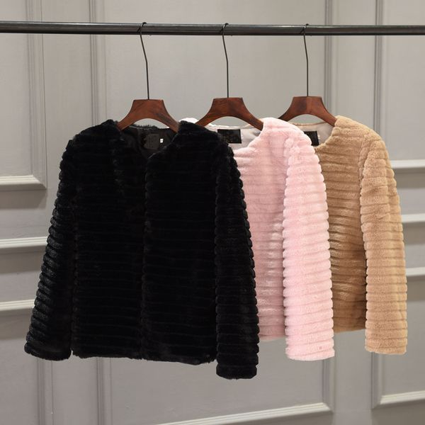 

furry fur jacket women fluffy keep warm long sleeve female jacket pink outerwear autumn winter coat overcoat cardigan, Black