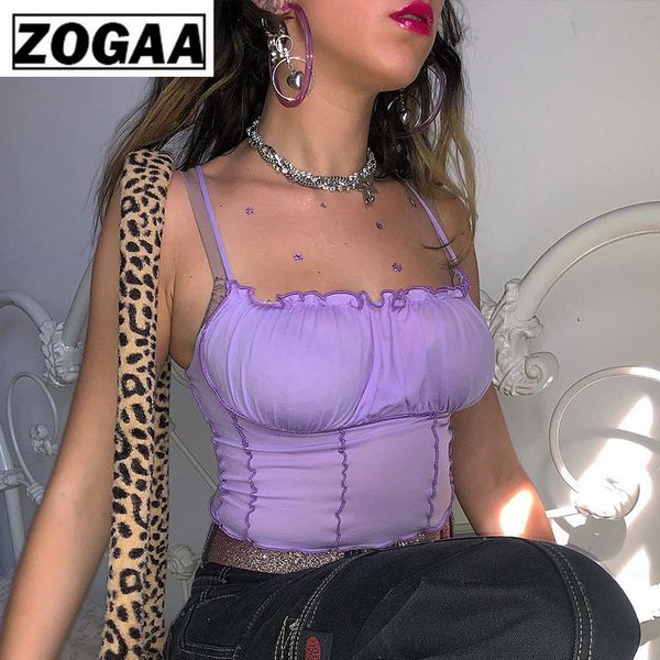 

zogaa сексуальные бретельки с оборками и оборками crop top 2019 зима женщины фиолетовый без рукавов камзол без рукавов женский узкий браслет, White