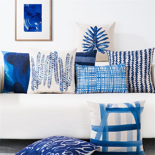 

nordic style decorative throw pillow case blue geometric lumbar pillow cushion cover case decoration for sofa home cojines 45x45cm