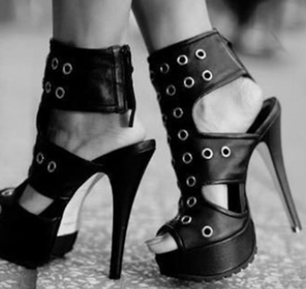 

summer punk style eyelet sandals platform open toe women gladiator party thin high heels sandal bottes mujer zapatos, Black