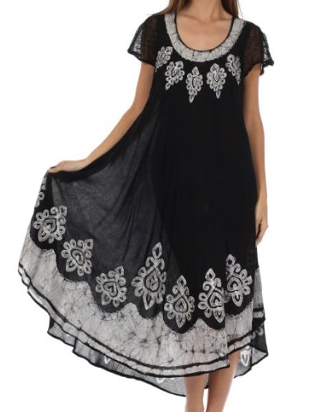 

sakkas batik hindi cap sleeve caftan dress/cover up, Black;gray