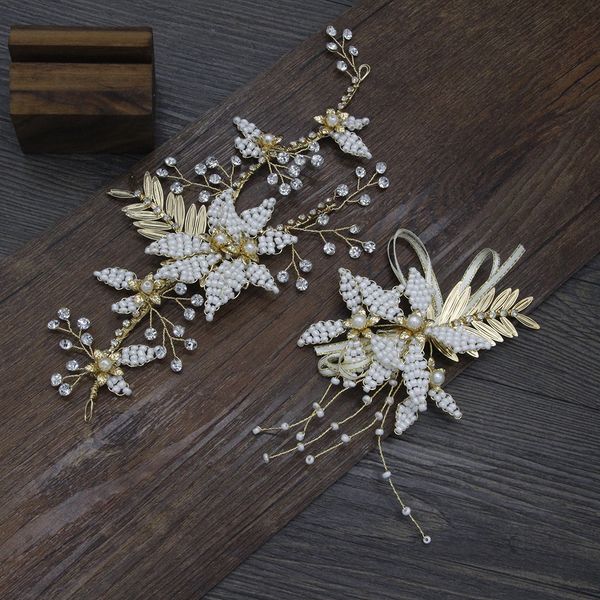 

korean bride bridesmaid headwear golden flower bead chuck decorate crystal a string of beads flower wedding dress full dress, Silver