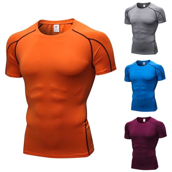 

summer sports men's breathable skinny short sleeve fitness sports running training stretch quick dry t-shirt, Black;blue