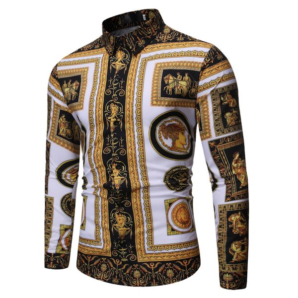 

new european fashion 3d printed men's long sleeve leisure shirt or ring shirt in various colors and styles in 2019, White;black