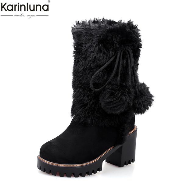 

karin new arrivals dropship big size 34-43 high heels russia winter boots women shoes platform warm plush shoes woman boots, Black