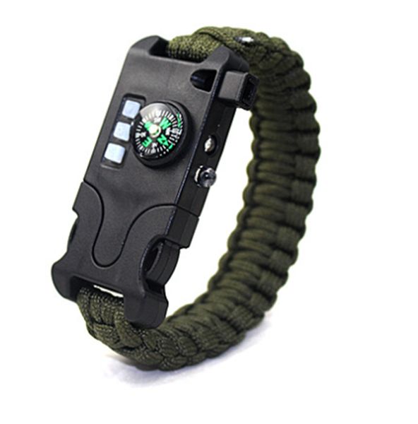 

outdoor multifunctional survival laser flashlight paracord bracelet 7 in 1 hand-woven infrared equipment survive tools