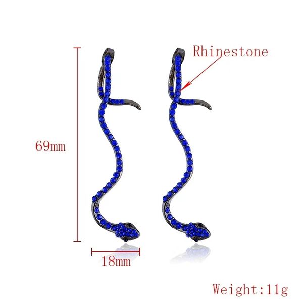 

snake long earrings colorful diamond dangle earrings women cool girl jewelry accessories four colors blue red black golden ing, Silver
