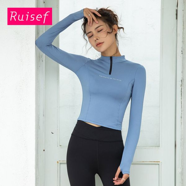 

sports wear for women gym crop women long sleeve sport fitness yoga sports shirts tshirt black red blue, White;red