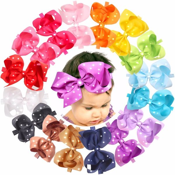 

16pcs 6 inches large big hair bows with sparkly rhinestones hair bow soft elastic headbands hair accessories for baby girls, Silver