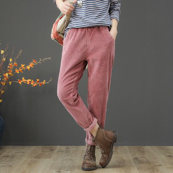 

corduroy vintage pants spring autumn woman mid waist full length loose harem pants femme casual trousers plus size 3xl, Black;white