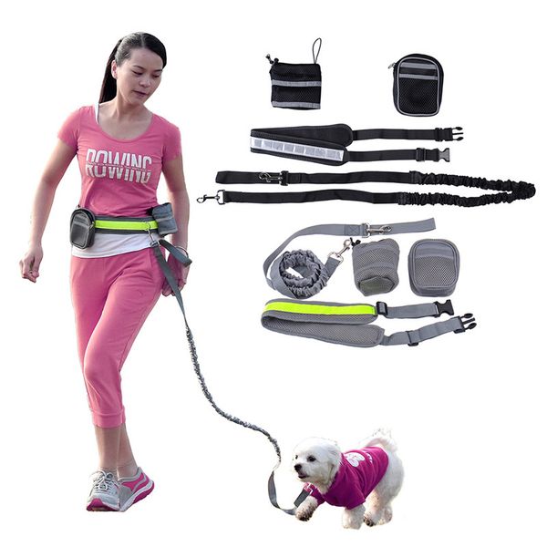 

new elastic belt running reflective dog leash lead sports jogging walking pet collar rope hand waist dog leash set