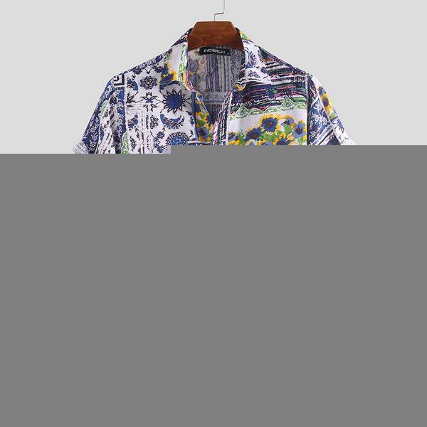 

лето с коротким рукавом гавайская рубашка мужчины повседневная печать beach vacation vintage отворотом кнопки блуза мужские рубашки марка ка, White;black